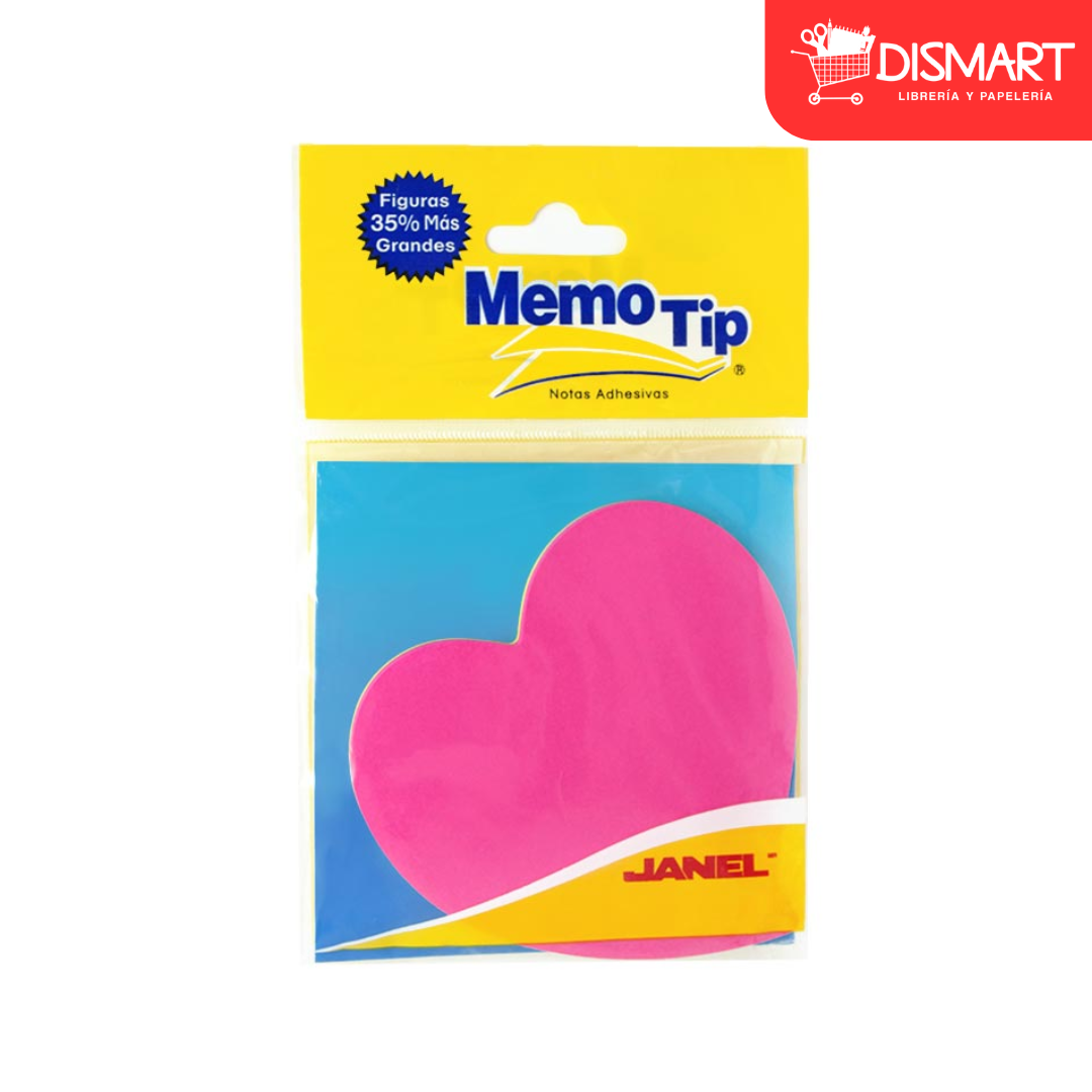 Block de Notas adhesivas corazón 3.2 x 3.2" 50H Neon Memotip