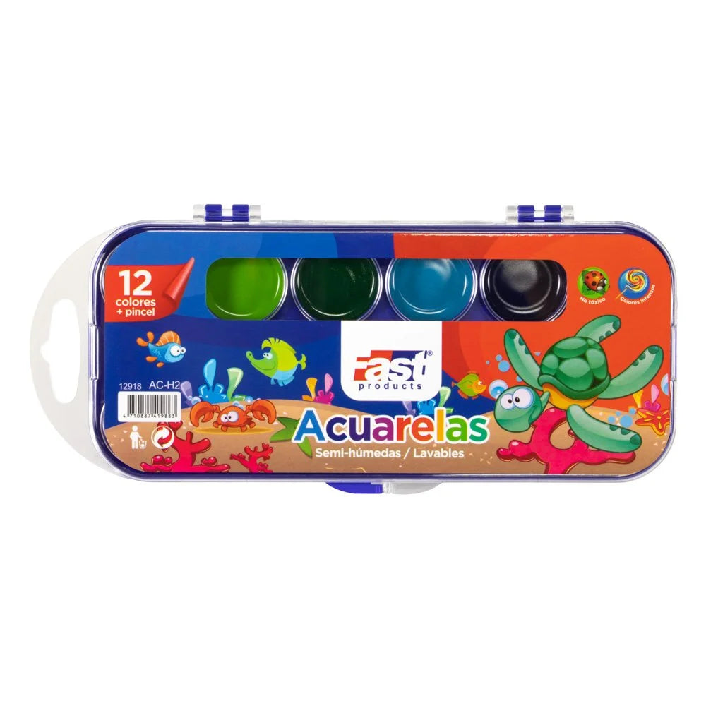 Acuarela Fast AC-H2 12 Colores Semi-Húmeda