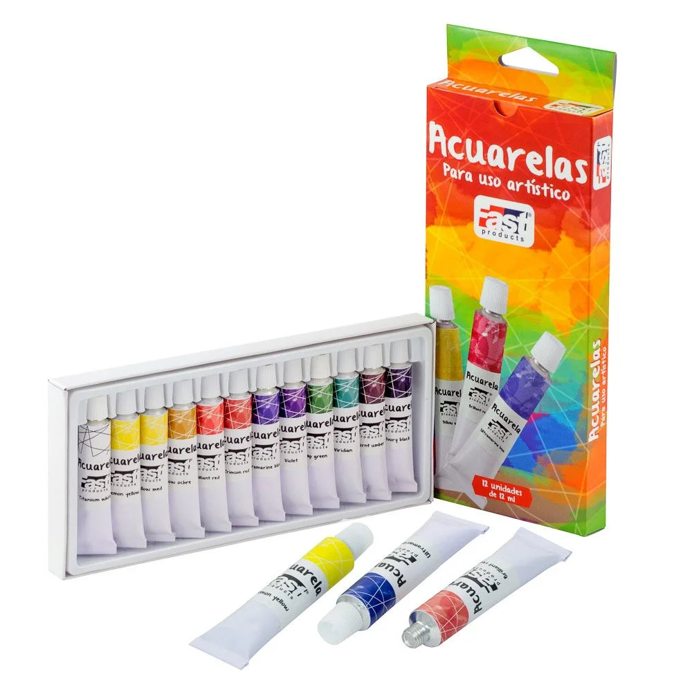 Acuarela Fast Tubo 12ml Estuche 12 Colores Profesional