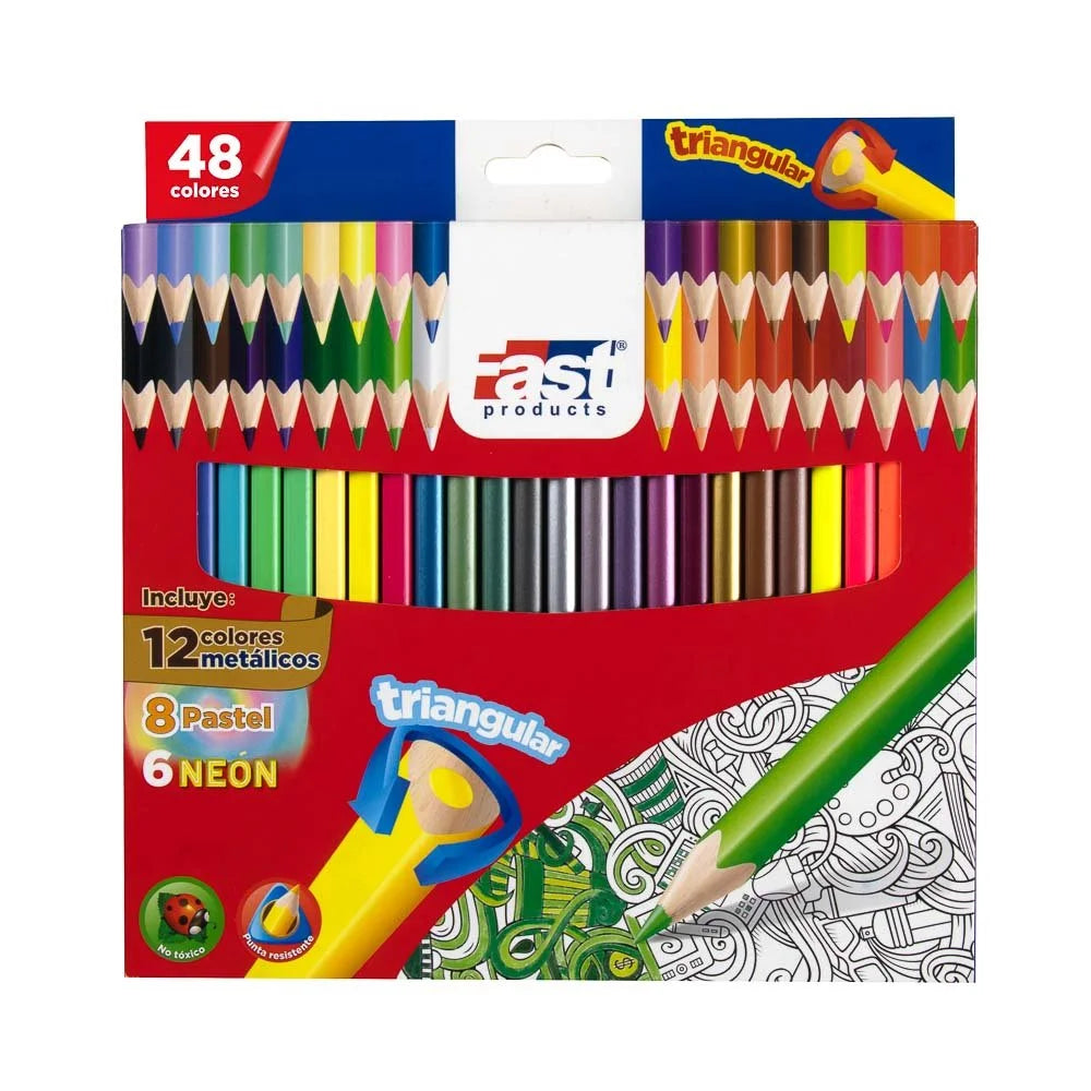 Crayón de Madera Fast 48 Colores Largo Triangular