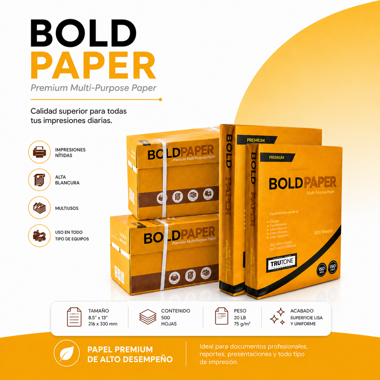 Papel Bond 75gr Oficio 500H Bold Paper