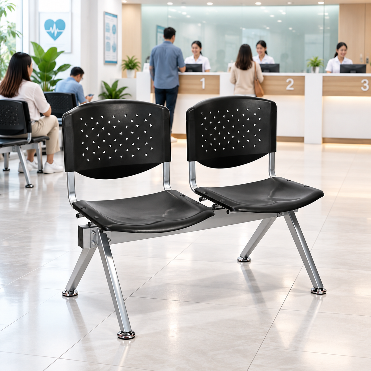 Silla de Espera Bateria DC-3342N 2 Asientos Negro