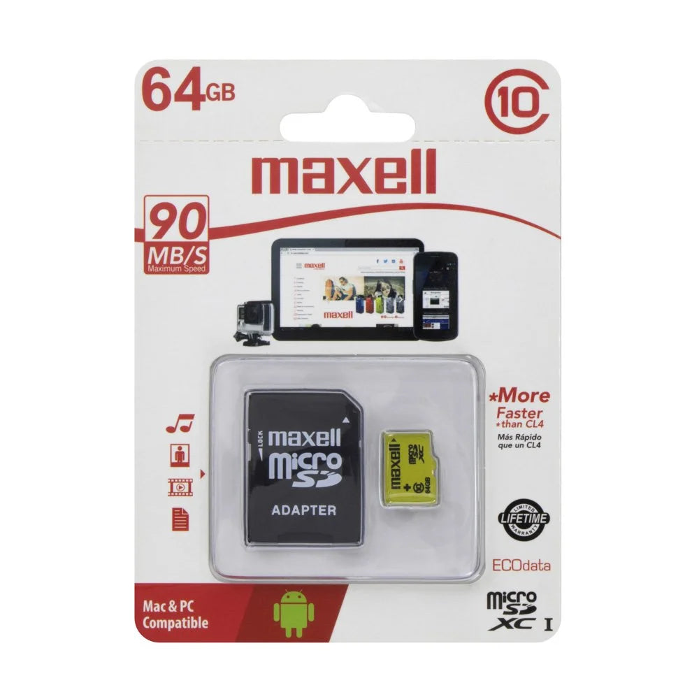 Memoria MicroSD Maxell 64GB con Adaptador