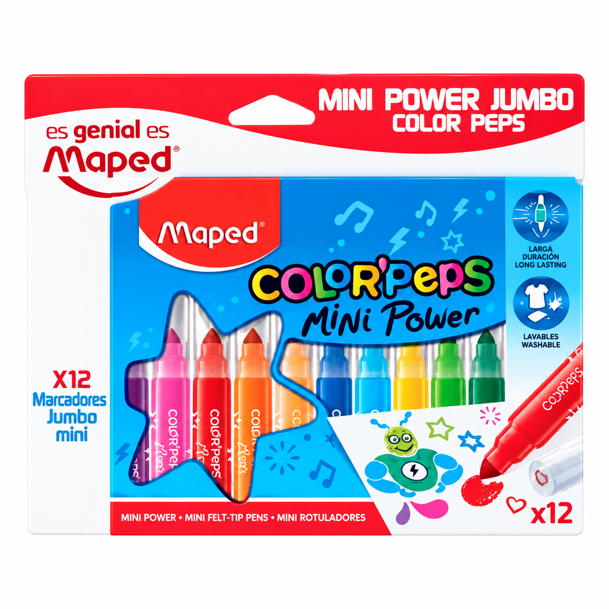 Marcador Estuche Maped 846612 Mini Power Jumbo 12 Colores