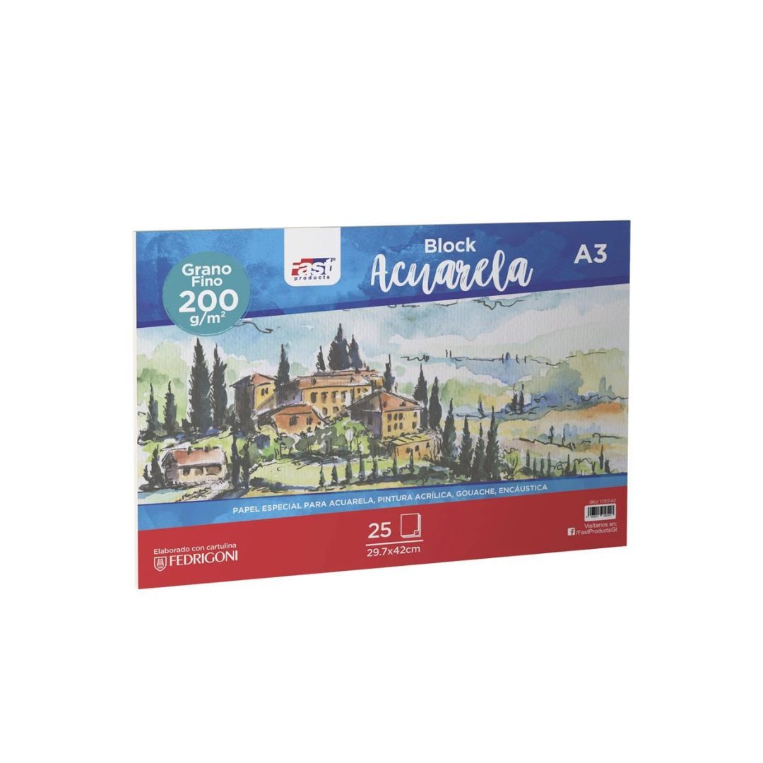 block Acuarela A-3 200gr Grano Fino 25H Fast