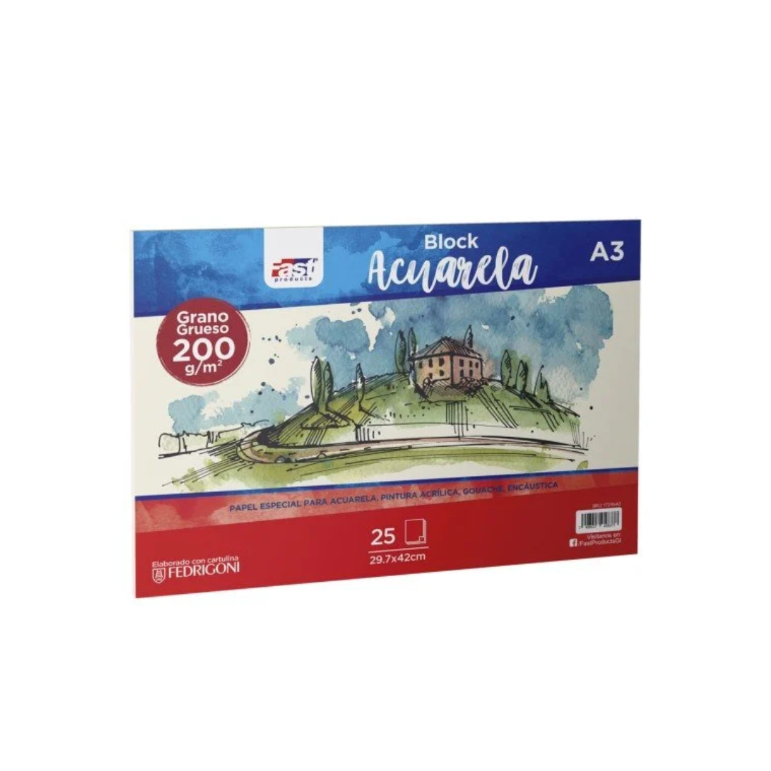 block Acuarela A-3 200gr Grano Grueso 25H Fast