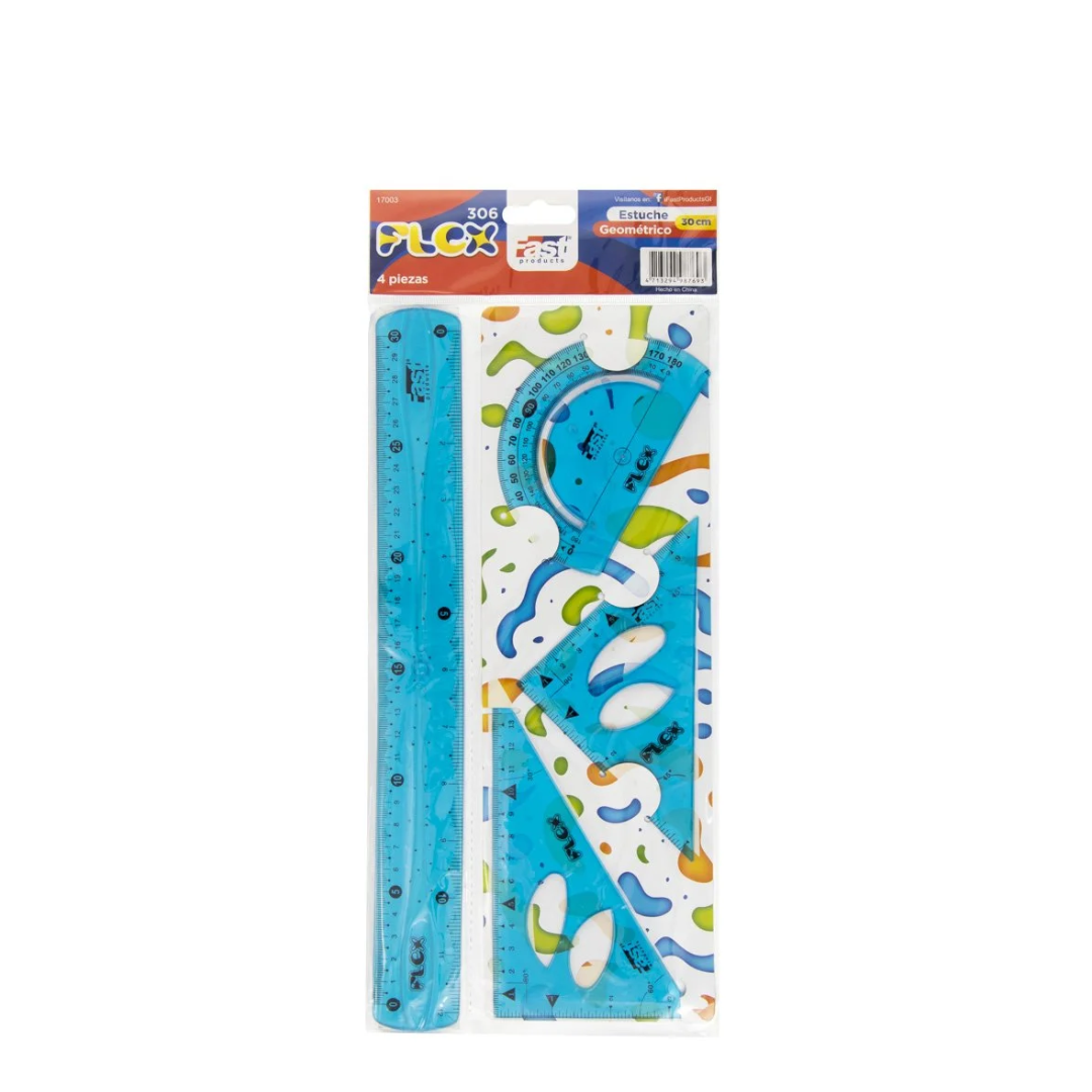 Estuche Geometrico 4 pcs 30cm Flexible Fast Azul