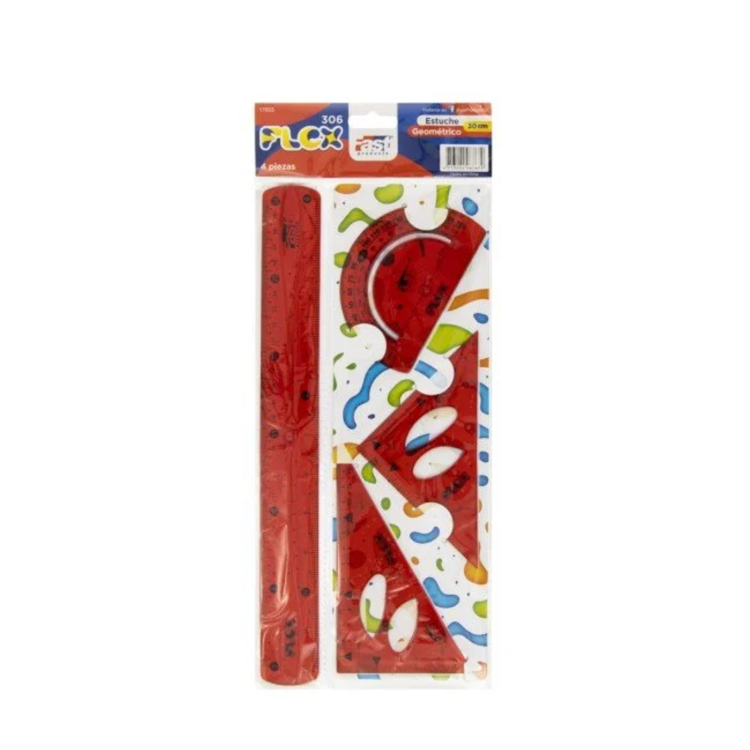 Estuche Geometrico 4 pcs 30cm Flexible Fast rojo