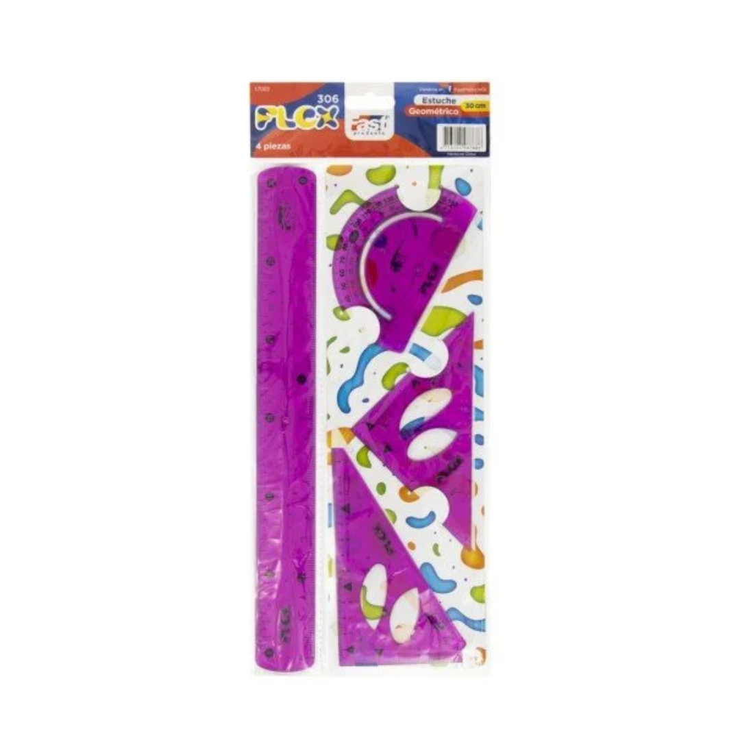 Estuche Geometrico 4 pcs 30cm Flexible Fast Fucsia.