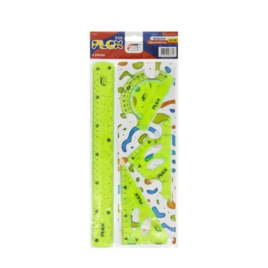 Estuche Geometrico 4 pcs 30cm Flexible Fast Verde.