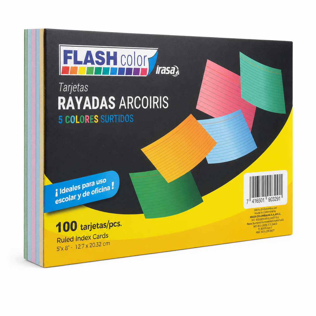 TARJETAS / FICHAS BIBLIOGRAFICAS 5X8" PX100 RAYADAS ARCOIRIS IRASA 327