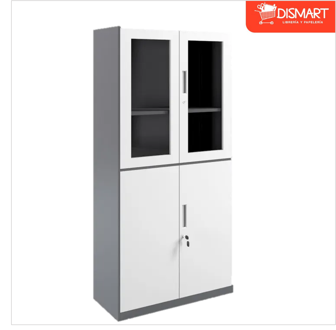 Armario Metalico con Puertas de Vidrio Blanco