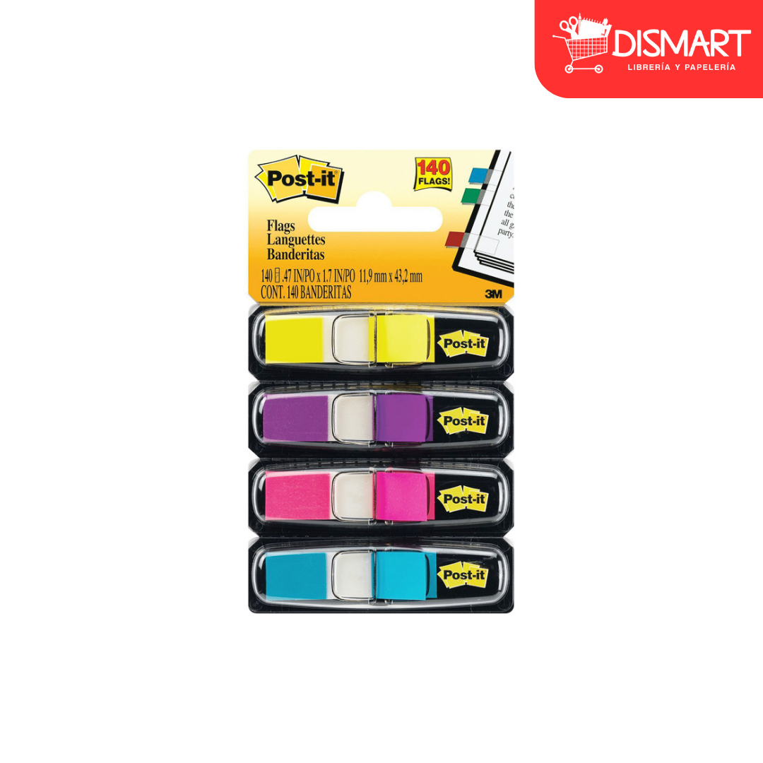 Banderitas post it 6834ab con dispensador 4 colores neon
