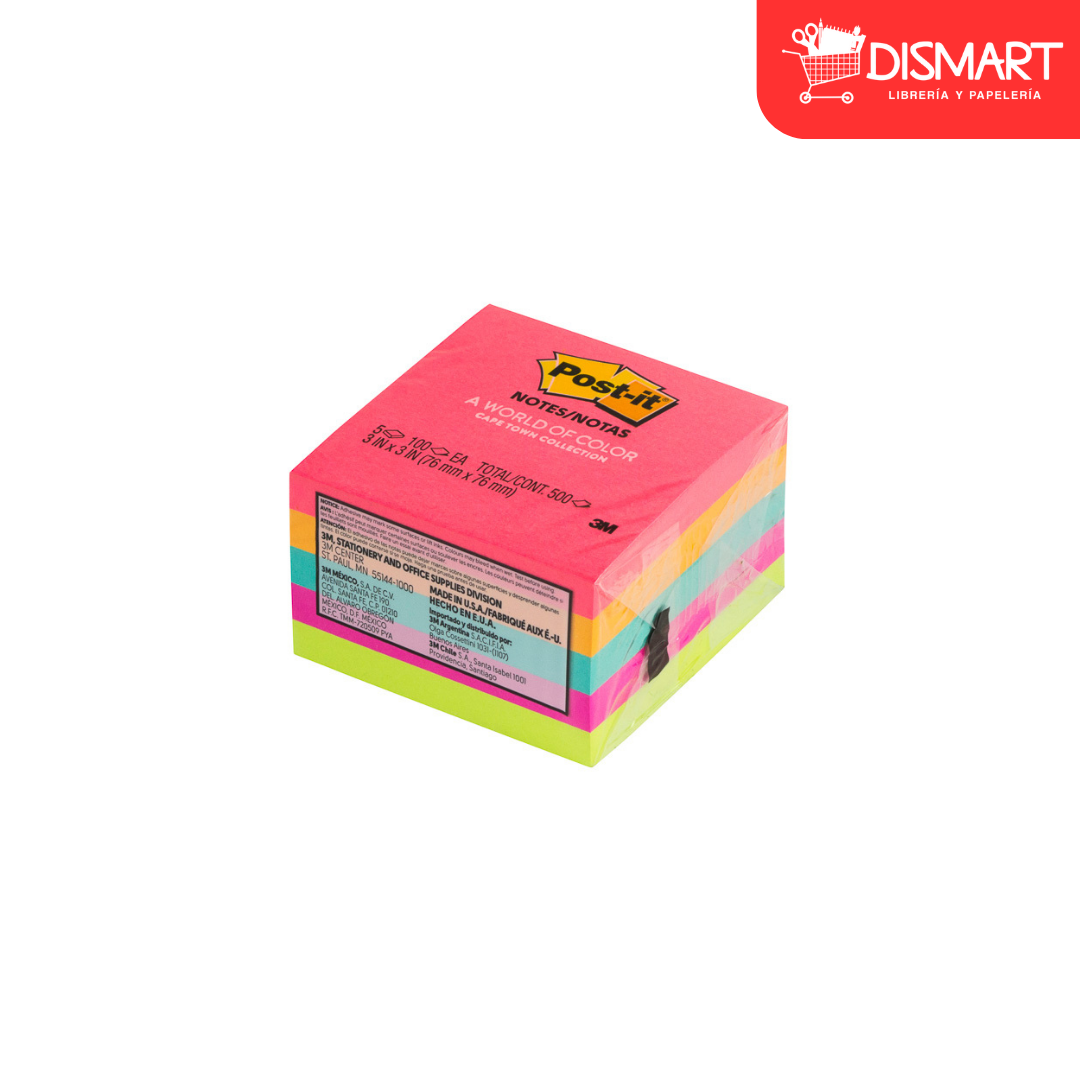 Block post it 654-5pk 3"x3" px5 capetown neon