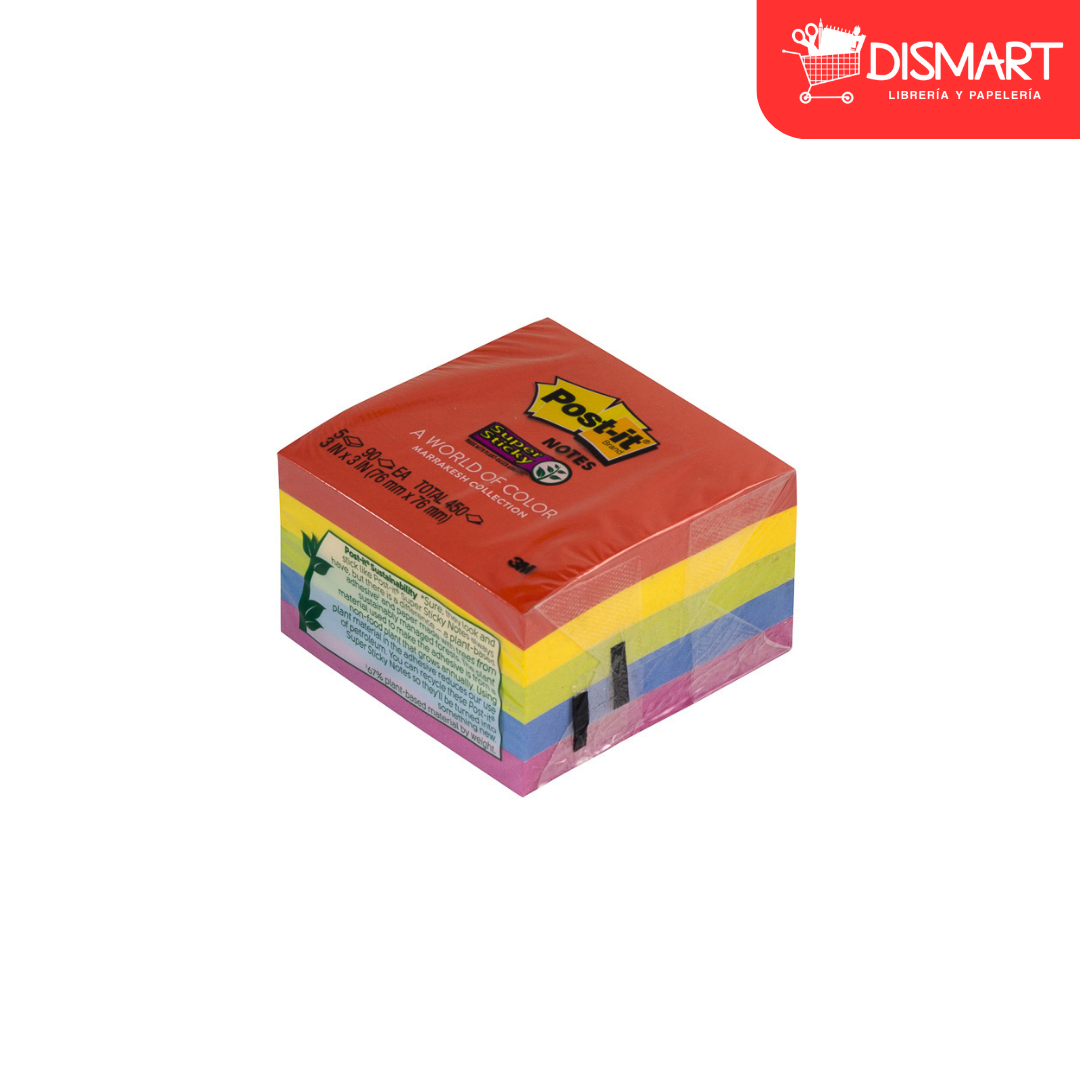 Block post it 654-5ssan 3"x3" px5 marrakesh neon