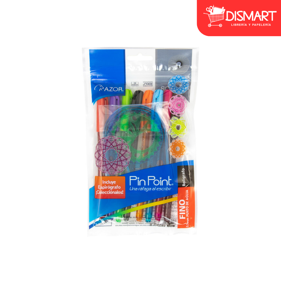 Boligrafo azor 6808 fino 0.7mm bx8 con espirografo