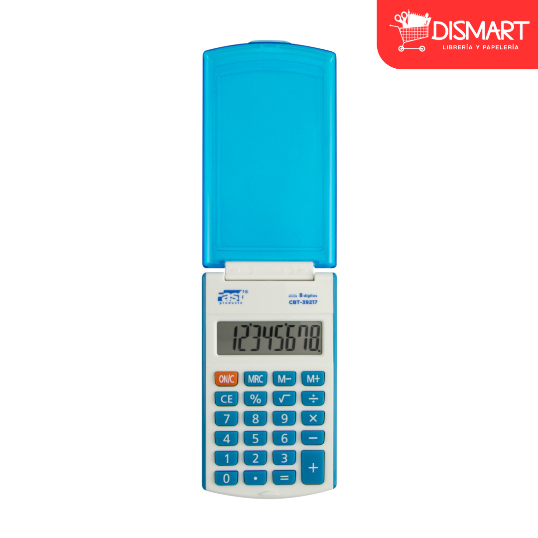 Calculadora de bolsillo fast cbt-39217 con tapa 8 dig celeste