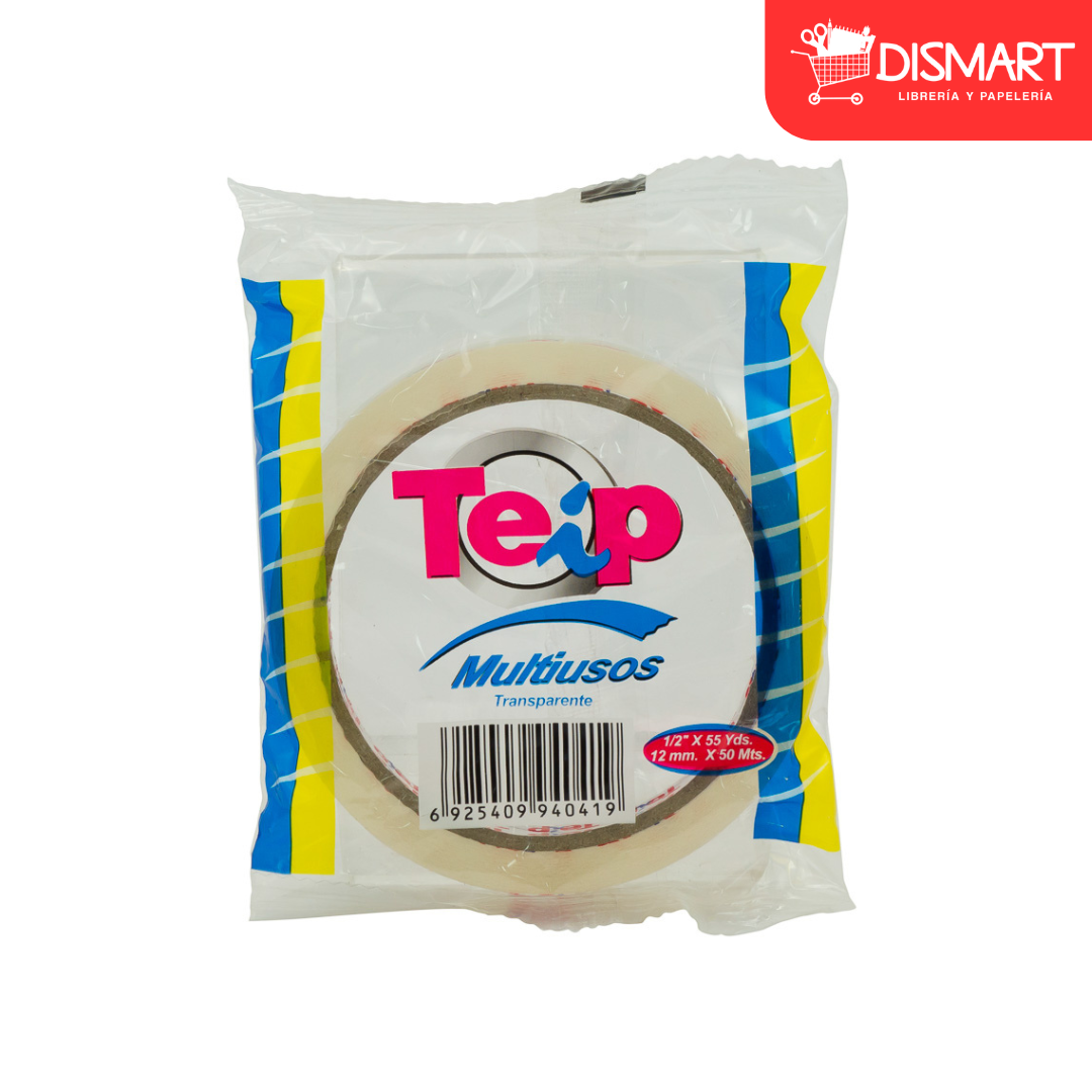 Cinta adhesiva teip 1/2"x55yds transparente