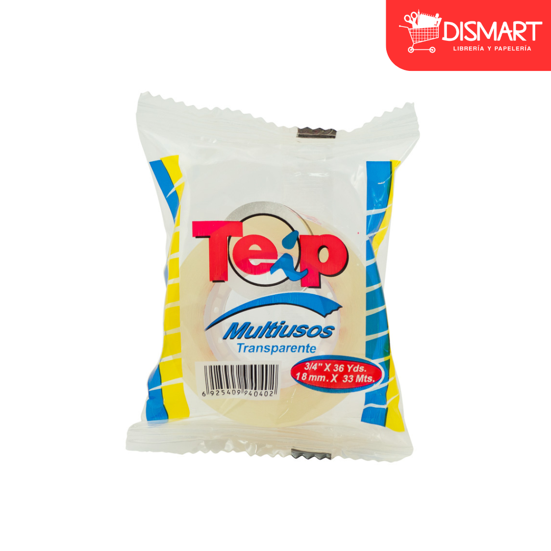 Cinta adhesiva teip 3/4"x36yds transparente