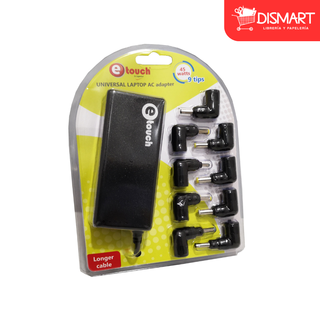 Cargador p/laptop universal 45wts. Autorregulable etouch®