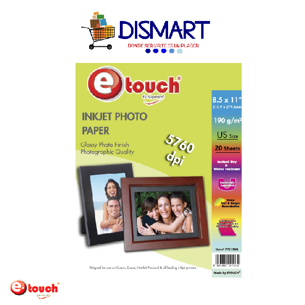 Papel Foto Glossy Carta 190g 20H Etouch
