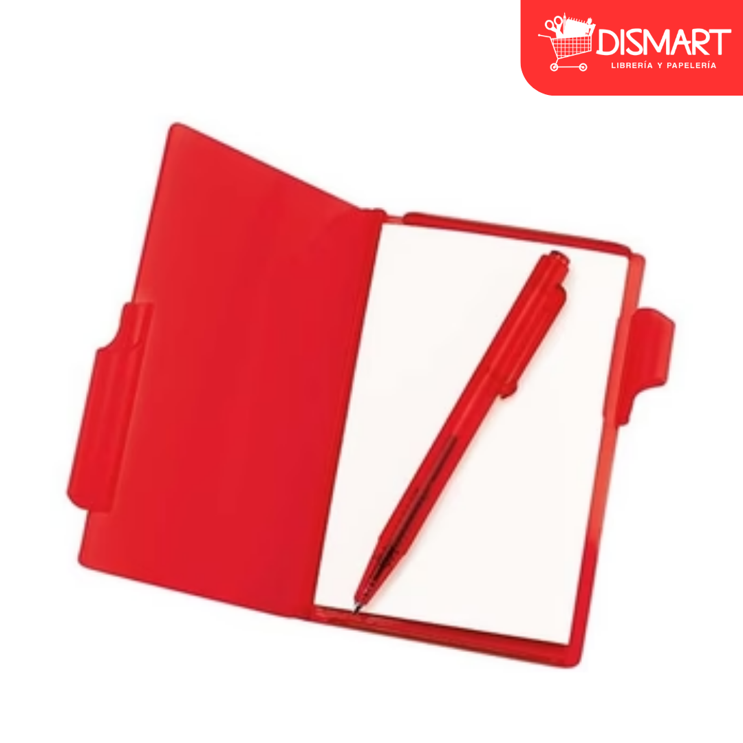 BLOCK DE NOTAS CON BOLÍGRAFO ROJO