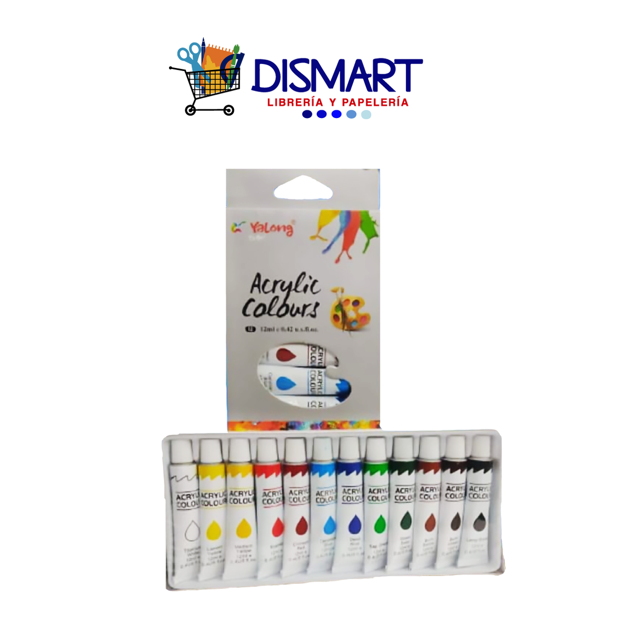 Pintura Acrílica en Tubo 12ml 12 colores Yalong