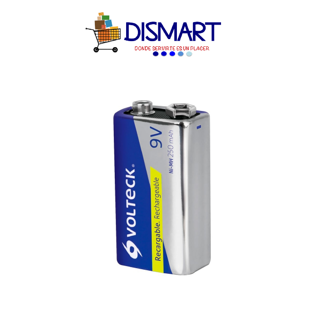 Baterías recargables 9V, 250mA. Unidad. Volteck