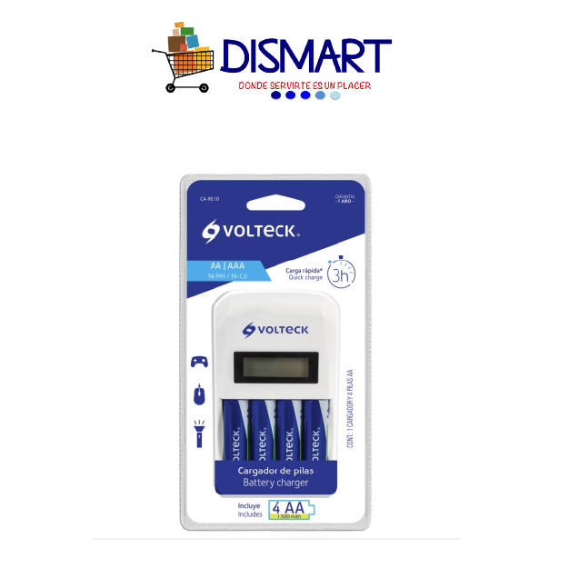 Cargador de Baterías AA, AAA. (Incluye 4 Baterías AA)