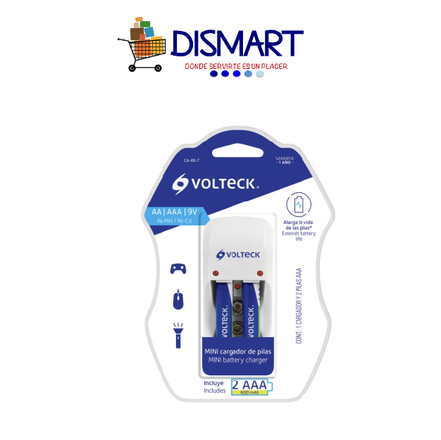 Cargador de Baterías AA, AAA y 9V. (Incluye 2 Baterías AAA)