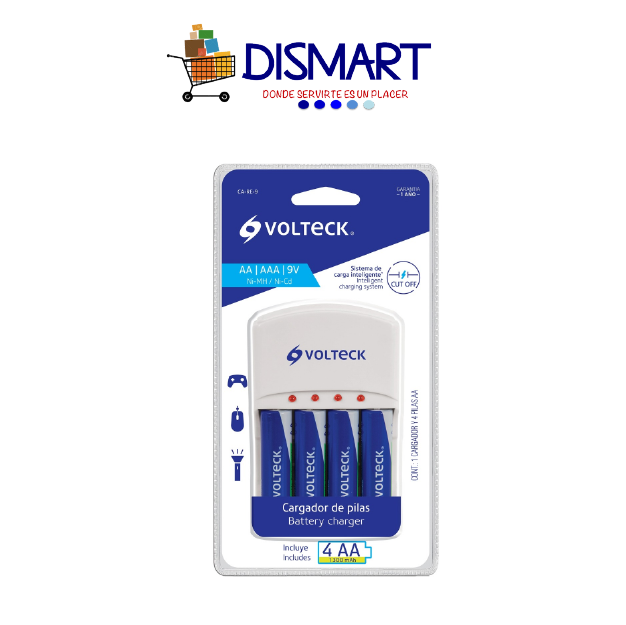 Cargador de Baterías AA, AAA y 9V. (Incluye 4 Baterías AA)