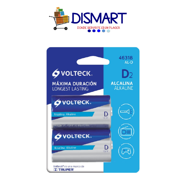 Batería Alcalina D Blíster x 2. Volteck