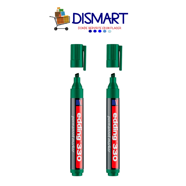 Marcador Permanente Punta Biselada Verde. Recargable. Edding 330