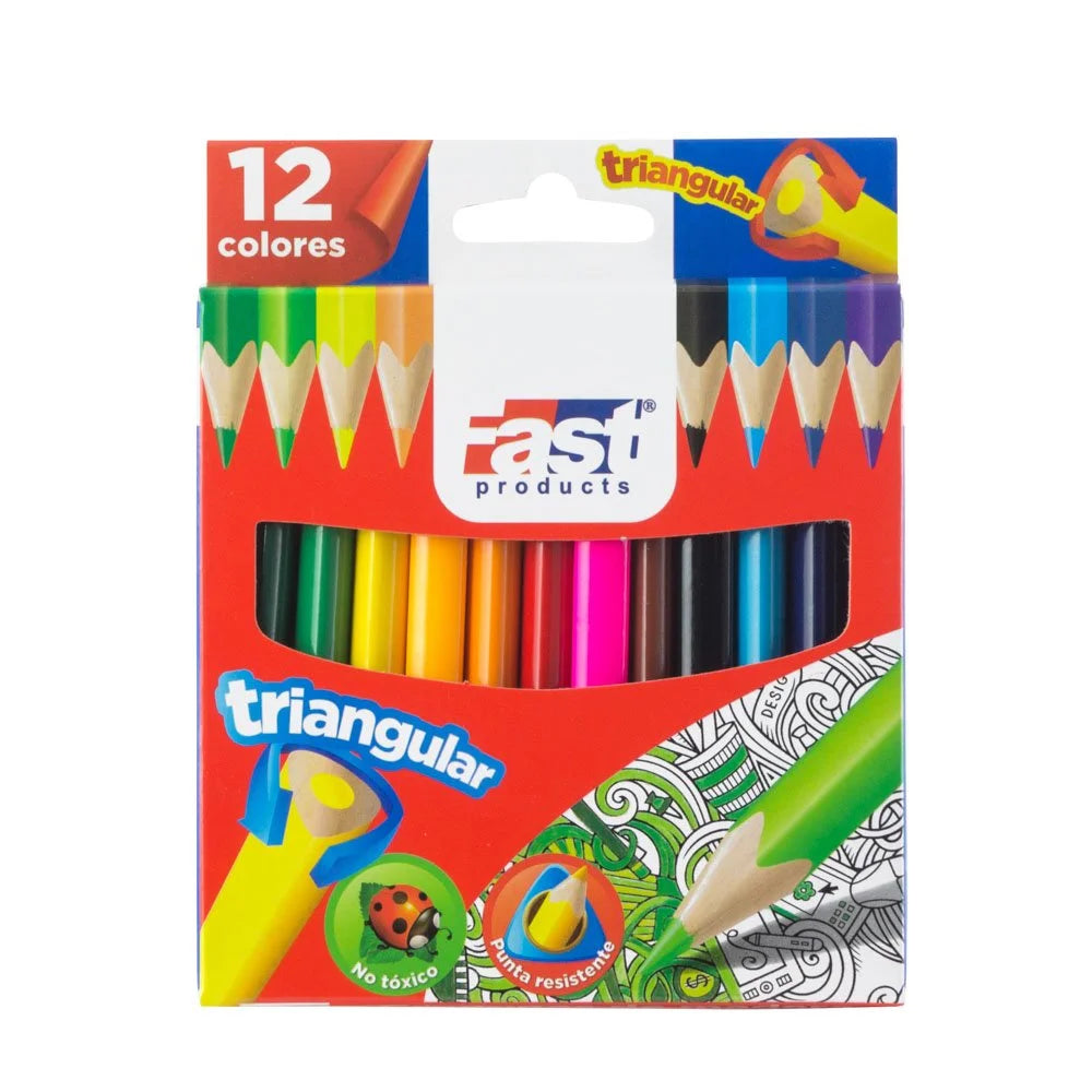 Crayon de Madera Fast 12 Colores Corto Triangular