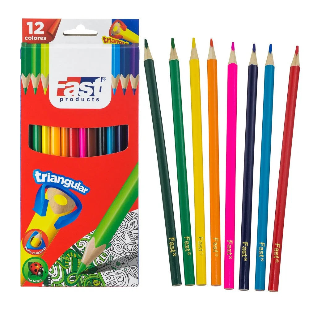 Crayon de Madera Fast 12 Colores Largo Triangular