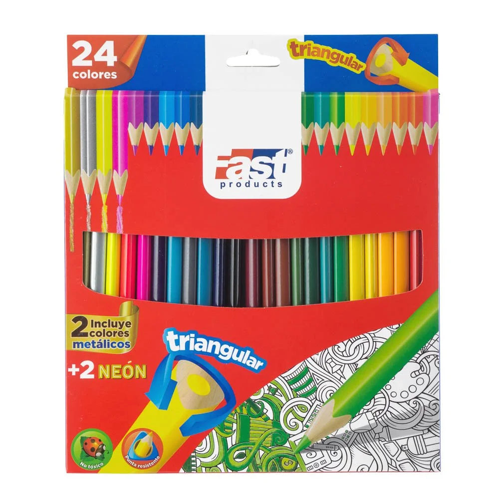 Crayon de Madera Fast 24 Colores Largo Triangular