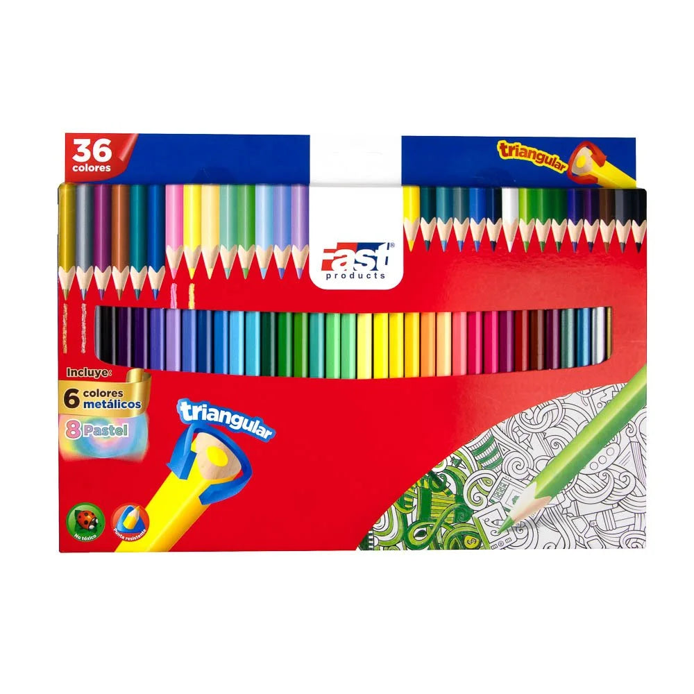 Crayon de Madera Fast 36 Colores Largo Triangular