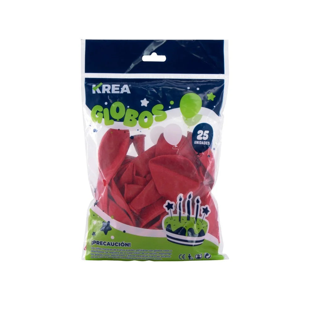 Globo Latex Standar Krea 10" Bolsa de 25pcs Color Rojo
