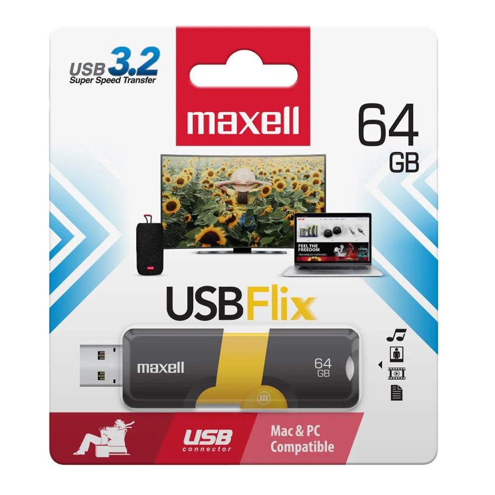 Memoria USB Maxell Flix 64GB 3.2 Amarillo