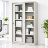 Armario de Metál C-19C con Puertas de Vidrio y Cerradura Color Beige