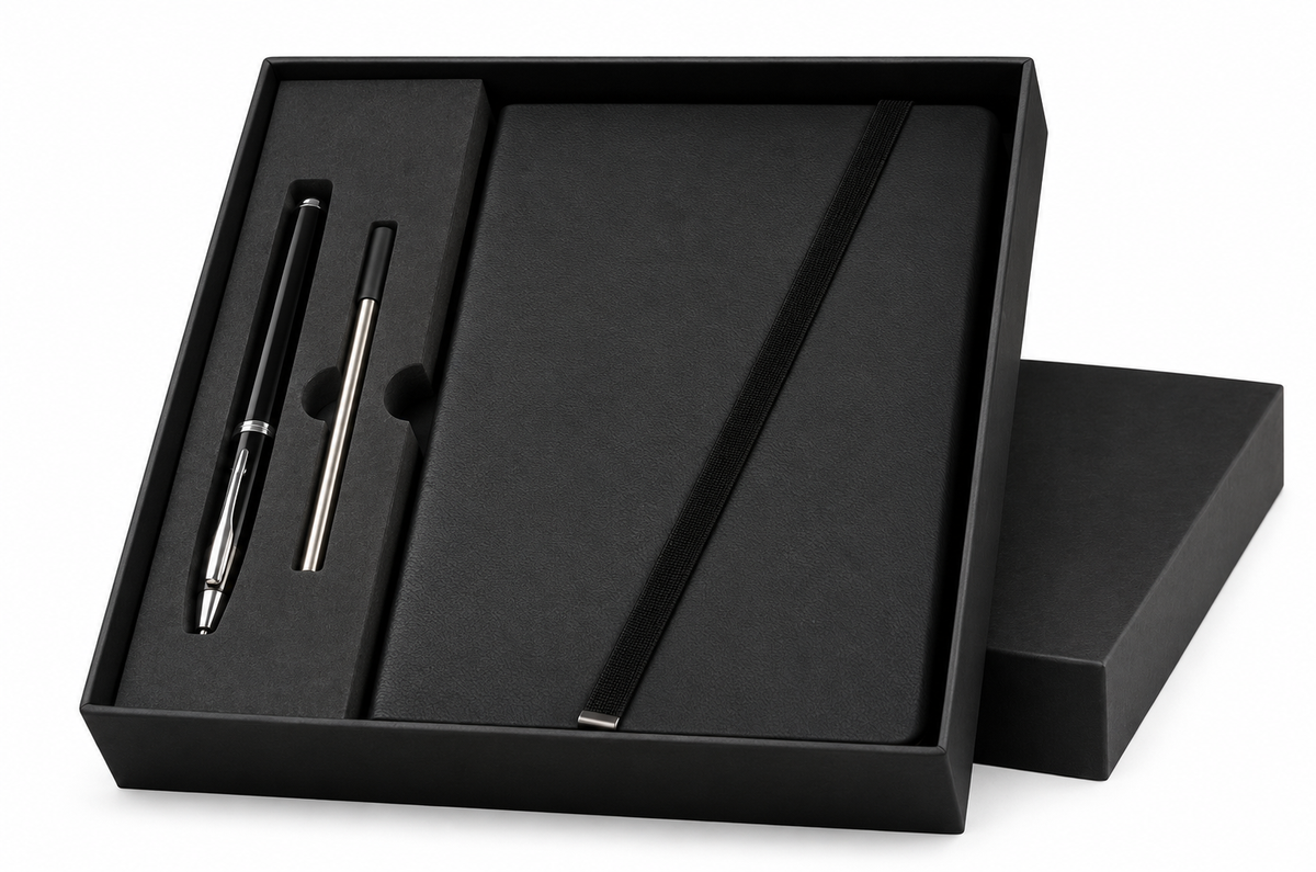 Libreta JINSEI Set de Regalo Solapa Magnética Bolígrafo Metálico Negro