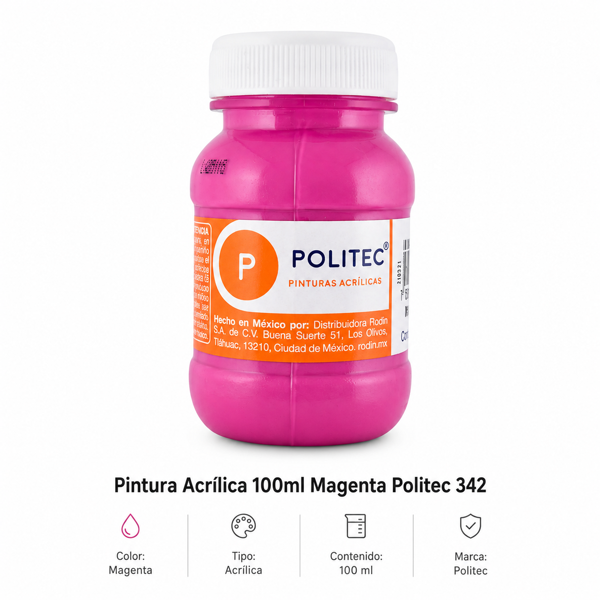 Pintura Acrilica 100ml Magenta Politec 342