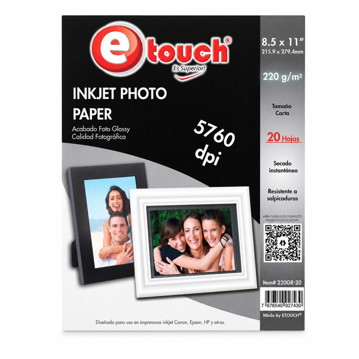 Papel Foto Glossy 220gr Carta 20 Hojas Etouch