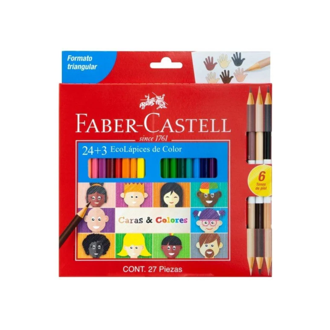 Crayón de madera faber castell 120124 24 col largo hexa+3 bicolor