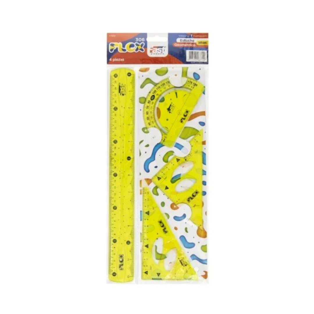 Estuche Geometrico 4 pcs 30cm Flexible Fast Amarilla