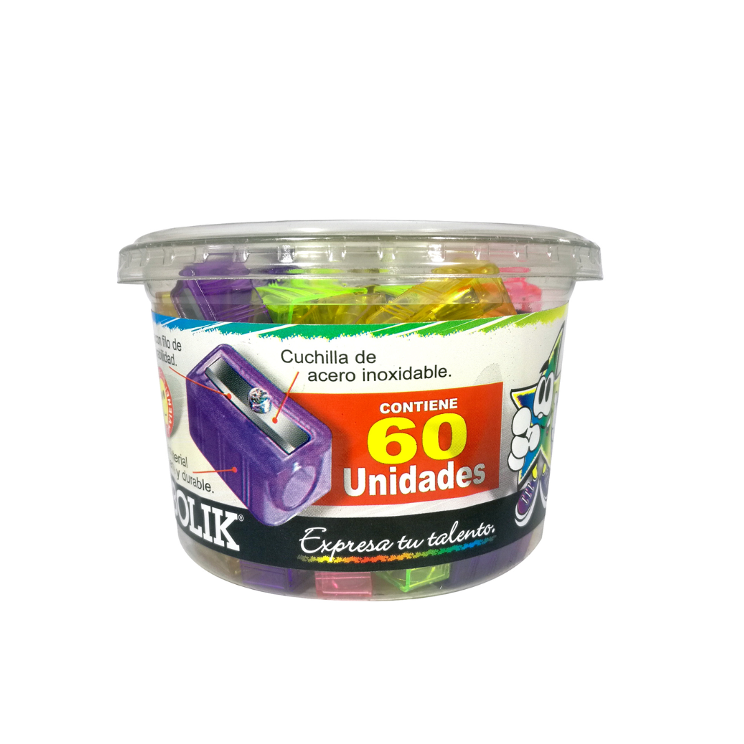 Sacapunta Plástico 1 Aguj Bote 60 pcs Bolik