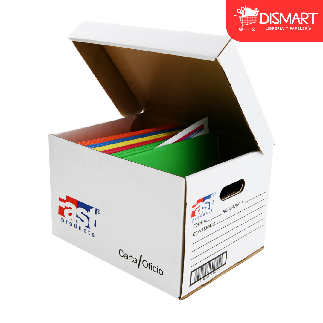 Caja para archivo fast kraft blanco calibre 175 de 40x32x26cms con tapa