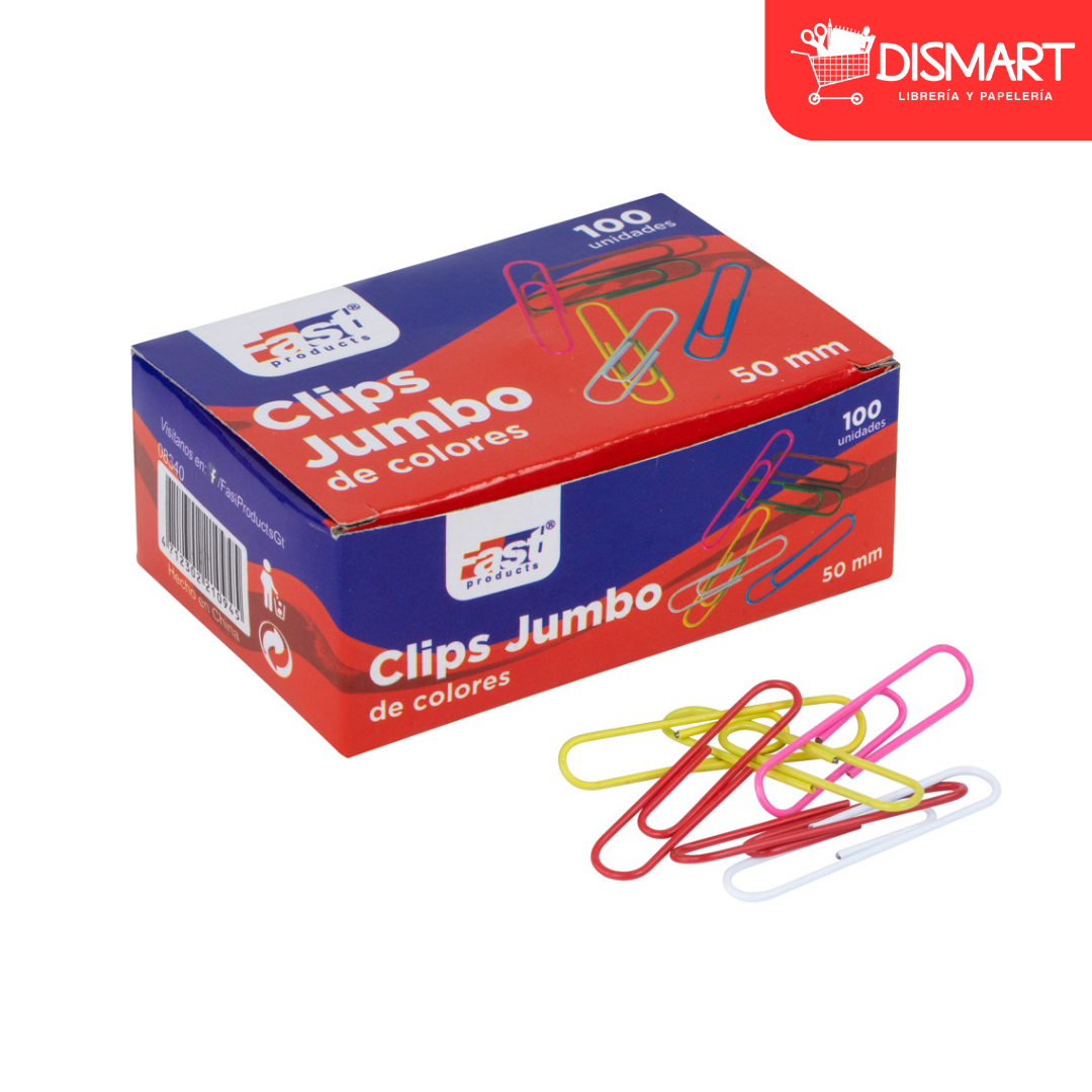 Clips jumbo fast colores caja con 100 unidades