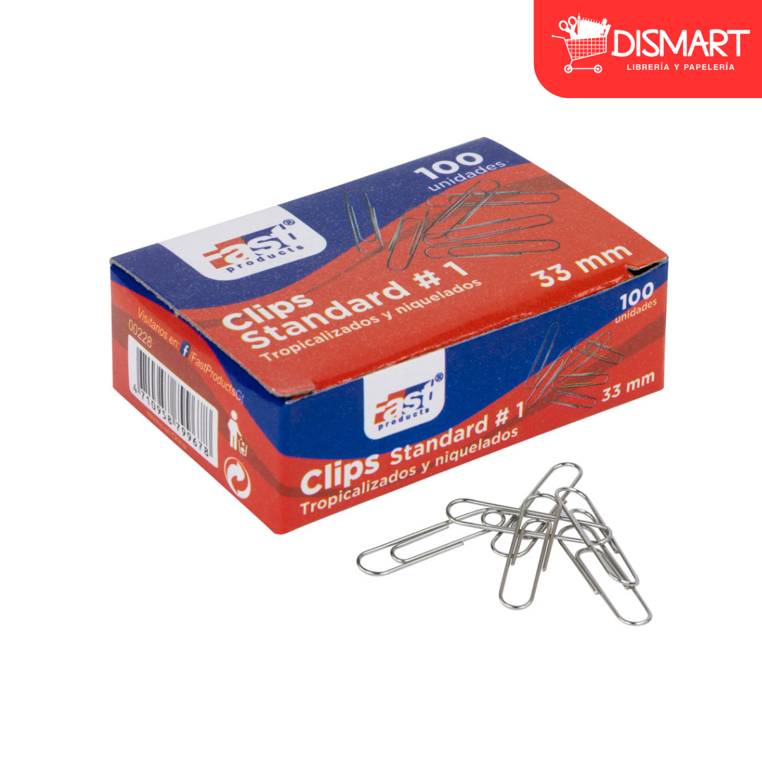 Clips standard fast niquelado caja con 100 unidades
