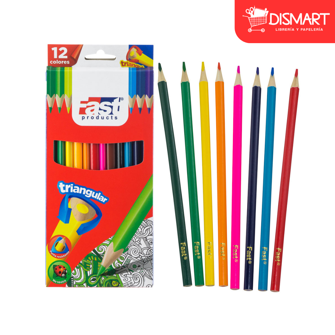 Crayon de madera fast 12col largo triangular